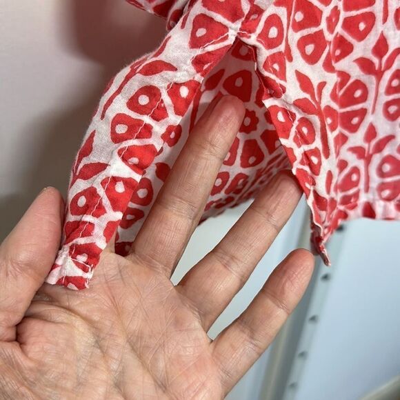 ROBERTA ROLLER RABBIT Women’s Shirred Detail Popover Top Orange/White Size Small - Picture 10 of 14